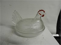 Depression Glass Hen in Nest, 7" L