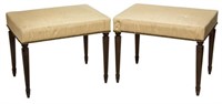 (2) LOUIS XVI STYLE STOOLS WITH MOIRE UPHOLSTERY