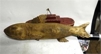 Folk Art Carved Wood Fish 15" L & Boat