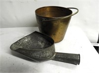 Antique Scoop & Small Brass Bucket