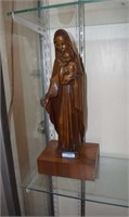 Wooden Carved Madonna & Child Figurine on Wooden