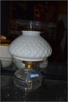 Vtg Kerosene Lamp w/ Glass Base & Milk Glass Globe