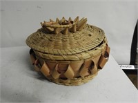 Early Handmade Basket with Hinged Top, 8" D