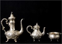 ANTIQUE 800 SILVER REPOUSSE  TEA SERVICE