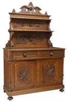 BLACK FOREST CARVED MAHOGANY HUNTING SIDEBOARD
