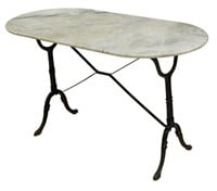 FRENCH MARBLE AND IRON OVAL BISTRO TABLE