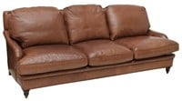 CONTEMPORARY BROWN GRAINED LEATHER 3-SEAT SOFA