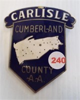 Porcelain "Carlisle Cumberland County" sign.