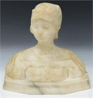 ITALIAN CARVED ALABASTER BUST, BEAUTY IN HEADSCARF