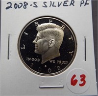 2008-S Silver Proof Kennedy half dollar.
