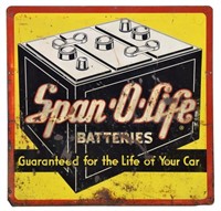 METAL ADVERTISING SIGN, "SPAN-O-LIFE BATTERIES"