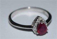 Size 9.5 Sterling Silver Ring w/ Ruby and White