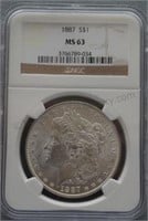 1887 Morgan NGC MS-63 Silver $1 Dollar