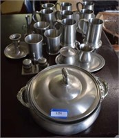 Eight Pewter Tankards w/ Clear Bottoms, Pewter