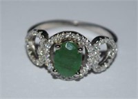 Size 8 Sterling Silver Ring w/ Emerald and