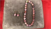 Rose colored necklace and matching earrings