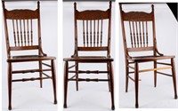 Furniture 3 Antique Oak Wood Pressed Back Chairs