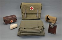 3 Items: Medic bag, WWI bandage holder, flashlight
