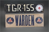 5 items: Red cross armband, plate, etc.