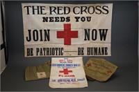 6 items: Army bags, Red cross flag, banner, etc.