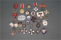~60 medals, button & pins: Mostly German Red Cross
