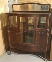 Oak curved glass dining room side cabinet