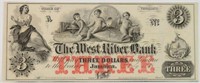 1850'S $3.00 VERMONT JAMAICA WEST RIVER BANK NOTE