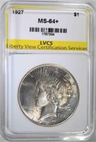 1927 PEACE DOLLAR, LVCS CH+/GEM BU