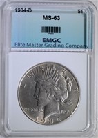 1934-D PEACE DOLLAR EMGC CHOICE BU