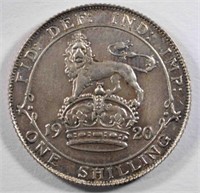 1920 Great Britain Shilling, AU, 50% Silver,