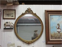 Round Mirror w/Ornate Gilded Frame
