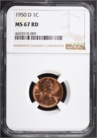 1950-D LINCOLN CENT, NGC MS-67 RED