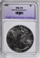 1992 AMERICAN SILVER EAGLE, ENG PERFECT GEM BU