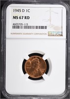 1945-D LINCOLN CENT, NGC MS-67 RED