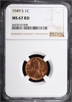 1949-S LINCOLN CENT, NGC MS-67 RED