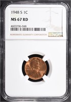 1948-S LINCOLN CENT, NGC MS-67 RED
