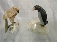 Hawk & Penguin Made from Stone on Crystal Bases
