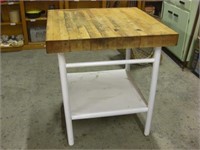 Butcher Block On Steel Table Base -Worn on One End