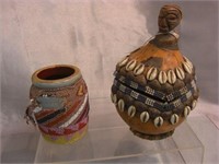 Beaded Ceramic Pot & Decorated Gourd Container