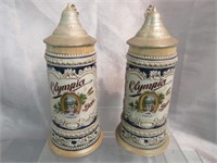 2 Tall Olympia Beer Steins