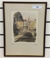FRAMED,MATTED AND SIGNED CITYSCAPE PRINT