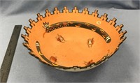 Zuni clay bowl with scalloped lip, 4.5" high 13.5"