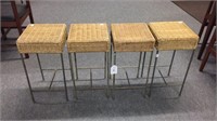WICKER AND METAL STOOLS, (4X)