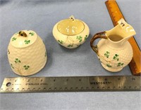 3 Piece Belleek set: creamer 4.5" long perfect con