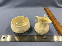 2 Pieces of Belleek with black marks creamer 2.75"