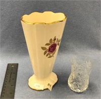 Lenox vase and cut glass toothpick holder