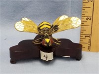 Cloisonné bumble bee with wood base 2.75" long
