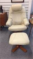 LEATHER SWIVEL ARM CHAIR WITH MATCHING