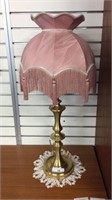 BRASS TABLE LAMP WITH SHADE, NEEDS REWIRING
