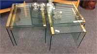 GLASS AND BRASS COFFEE TABLE WITH TWO NESTING